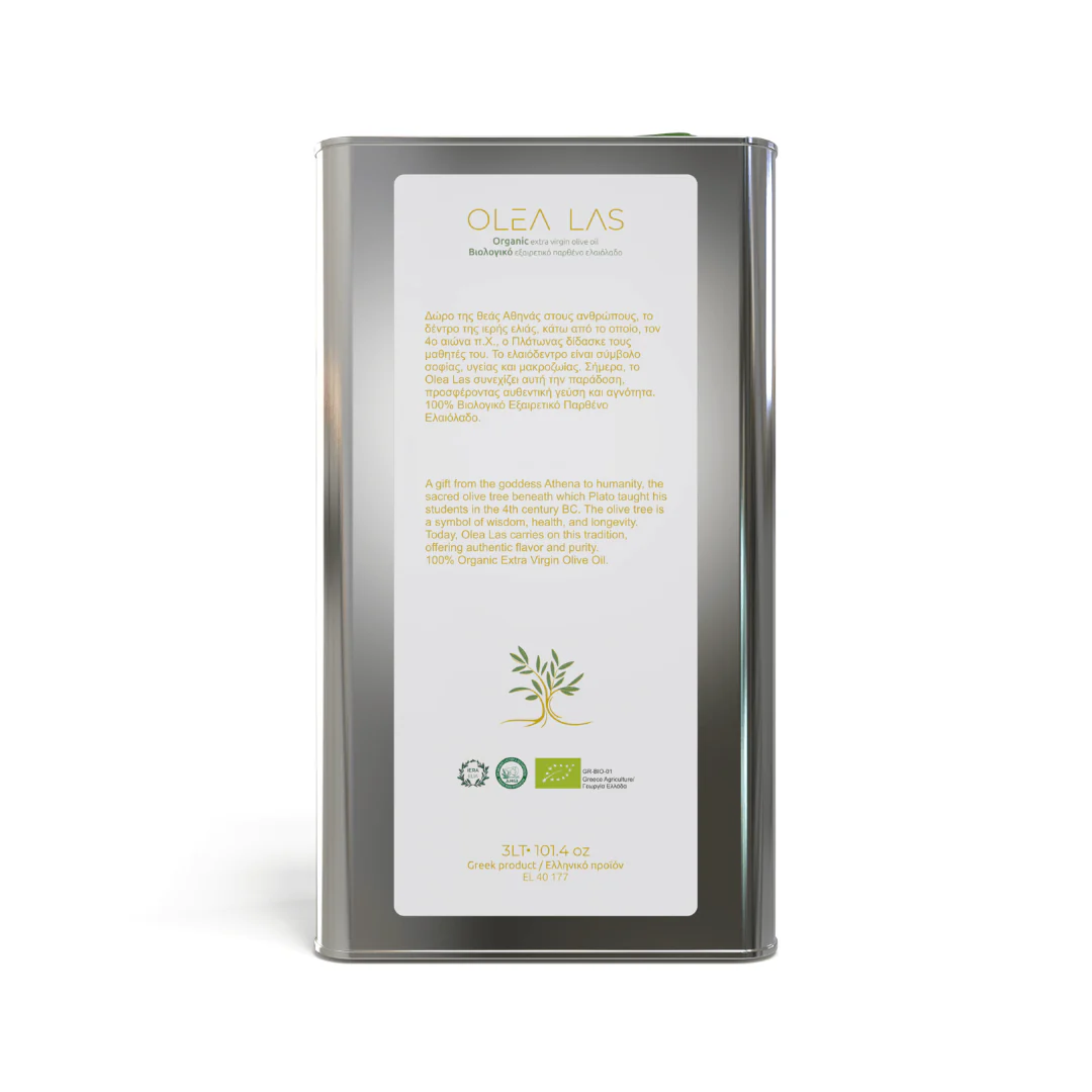 Olea Las Organic Extra Virgin Olive Oil – Koroneiki Monovarietal (3L Tin) - Image 2