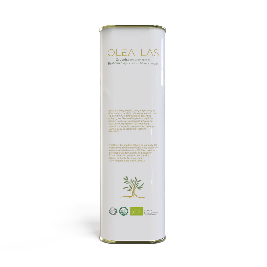 Olea Las – Organic Extra Virgin Olive Oil from Laconia (Koroneiki Monovarietal) – 1000ml Tin - Image 2