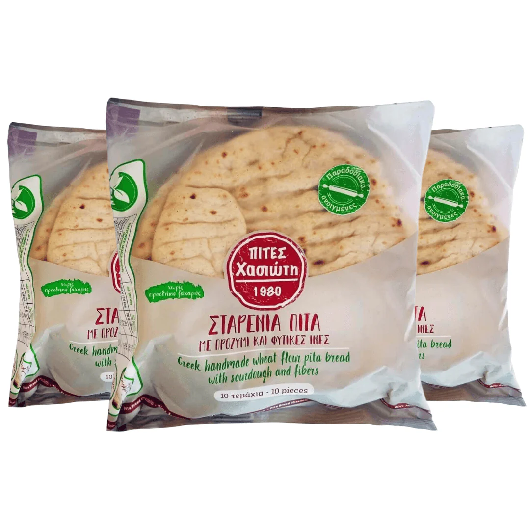 Handmade Greek Sourdough Pita with Fibres – Vegan-Friendly (30 pcs x 16 cm) - Image 3